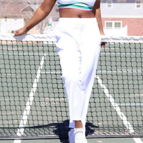 Fabletics Tapered Tricot Pant Classic White S/6 - Picture 4 of 4